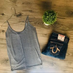 Grehy from buckle grey silky feeling tank top